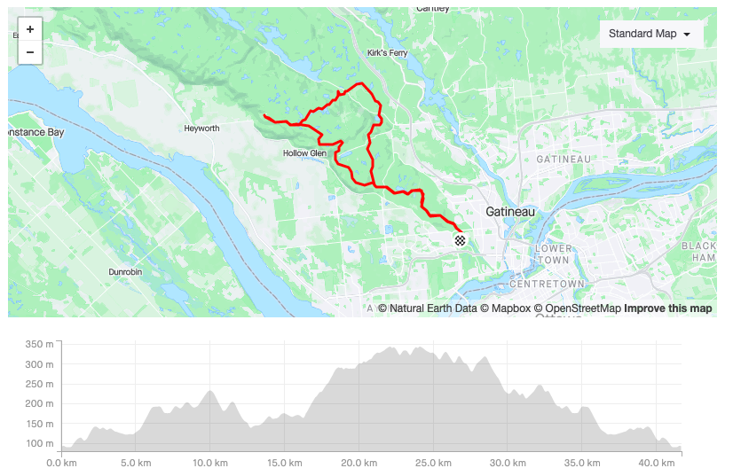 tracé parc de la Gatineau en vélo de route