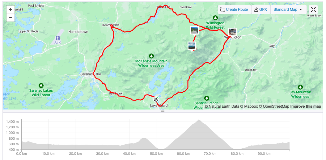 Itinéraire Whiteface à vélo