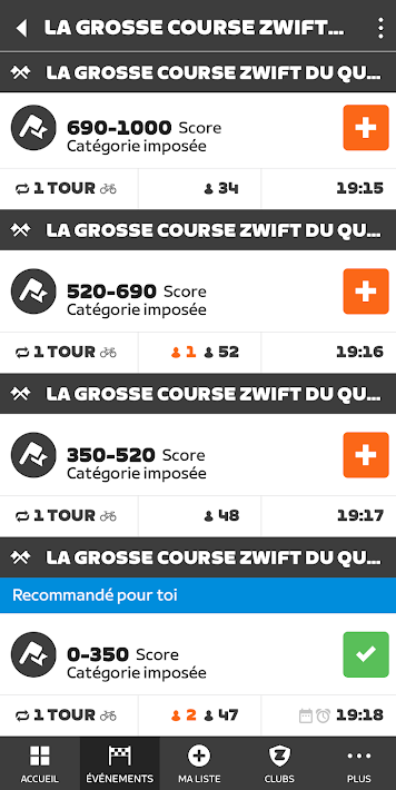 Zwift Racing Score ZRS Catégories